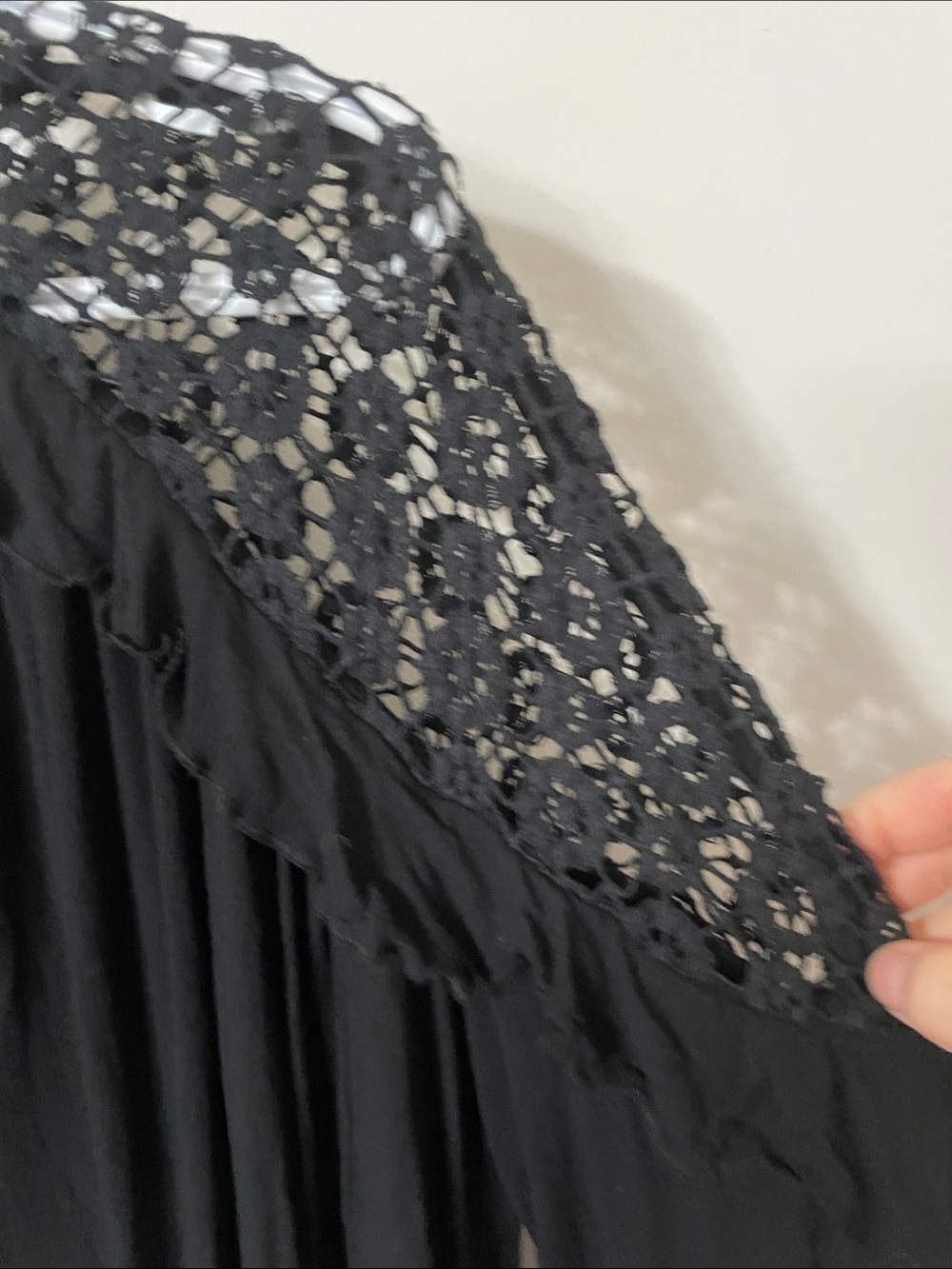 Free People Black Lace Yoke Long Sleeve Blouse - Picture 5 of 9